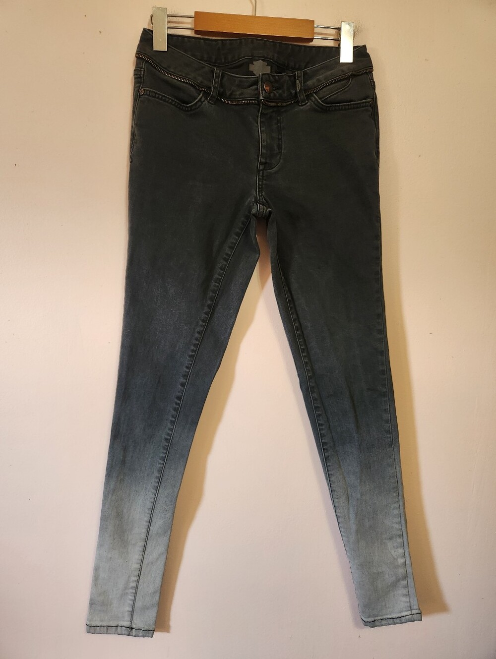 ​Harley-Davidson Black Ombre Dip Dye Zipper Trim Skinny Moto Jeans Y2K Sz 26